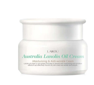 Australia Lanolin Oil Cream in a white jar, designed for moisturizing and anti-wrinkle skin care.